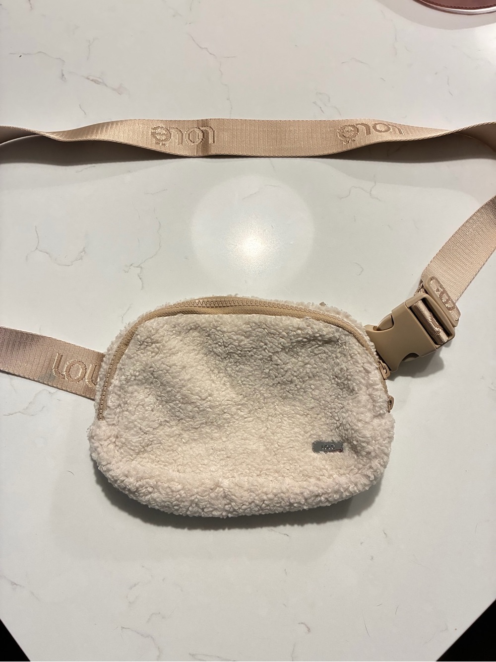 Lolë Cream Sherpa & Nylon Belt Bag/Fanny Pack with Branded Strap Comfycore